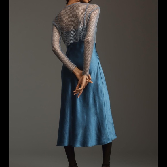 NWT Anthropologie DOLAN Mesh Slip Twofer Midi Dress in Ice Blue - Picture 11 of 15